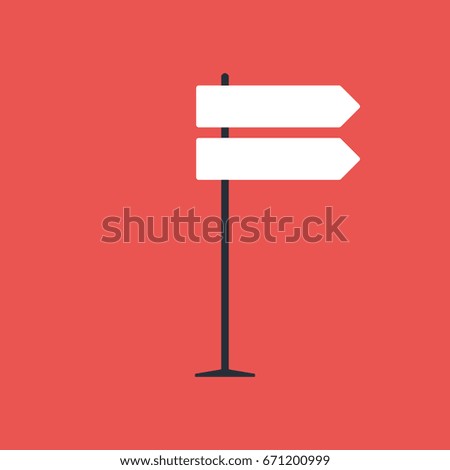 Direction road sign on red background in flat style