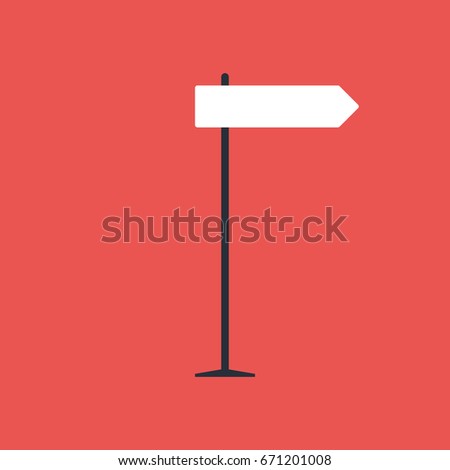 Direction road sign on red background in flat style