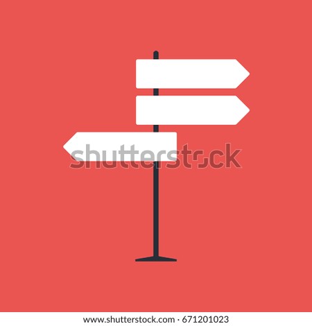 Direction road sign on red background in flat style