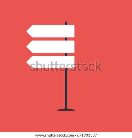 Direction road sign on red background in flat style