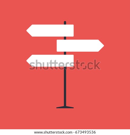 Direction road sign on red background in flat style