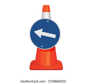 Direction Road Sign On Traffic Cone - Icon As EPS 10 File