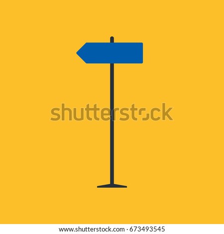 Direction road sign on yellow background in flat style