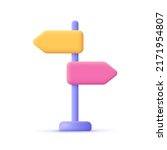 Direction road sign post with arrow. Signboard pointer, choice signpost.  3d vector icon. Cartoon minimal style.