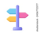 Direction road sign post with arrow. Signboard pointer, choice signpost. 3d vector icon. Cartoon minimal style.