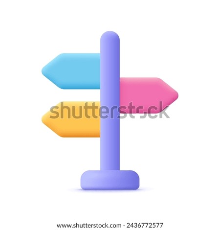 Direction road sign post with arrow. Signboard pointer, choice signpost. 3d vector icon. Cartoon minimal style.