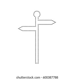 Direction road sign. Vector. Black dotted icon on white background. Isolated.