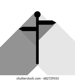 Direction road sign. Vector. Black icon with two flat gray shadows on white background.