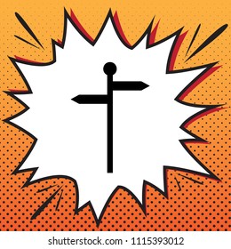Direction road sign. Vector. Comics style icon on pop-art background.