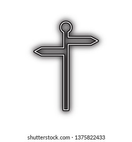 Direction road sign. Vector. Double contour black icon with soft shadow at white background. Isolated.