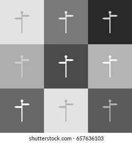 Direction road sign. Vector. Grayscale version of Popart-style icon.