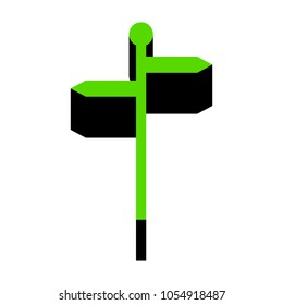 Direction road sign. Vector. Green 3d icon with black side on white background. Isolated.