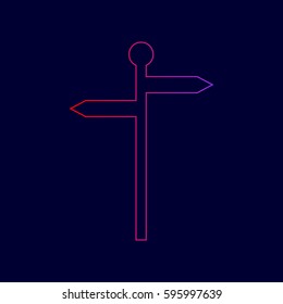 Direction road sign. Vector. Line icon with gradient from red to violet colors on dark blue background.