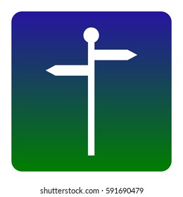 Direction road sign. Vector. White icon at green-blue gradient square with rounded corners on white background. Isolated.