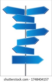 Direction road signs arrows on blue sky. Vector illustration EPS 10