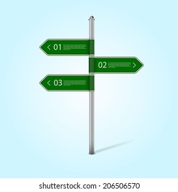 Direction road signs arrows on blue sky