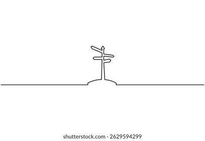 Direction route sign continuous one line drawing, Road direction sign arrows isolated on white background.