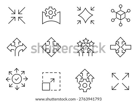 Direction, Scaling, Motion, Compress, Flexible, Transform, Connection, Junction, Ways, Resize, Multiple, Stars, Quality, Inward, Outward, Check, Expand.