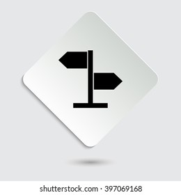 direction sign - black vector icon  on a paper button