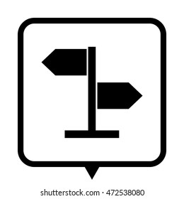 direction sign - black vector icon;  message bubble