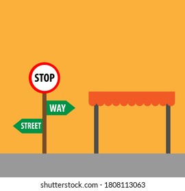 Direction Sign Board and Halte flat