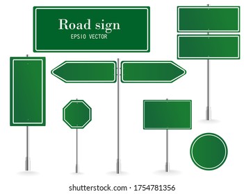 Direction sign board, road destination signs, street signage boards and green directing signboard pointer. vector illustration