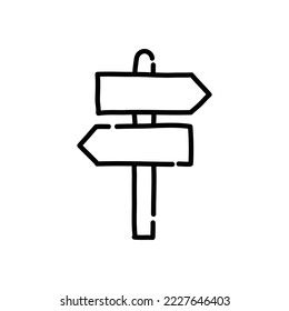 Direction sign doodle icon. Hand drawn black sketch. Vector Illustration.