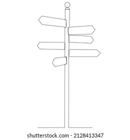 direction sign drawing by one continuous line, isolated vector