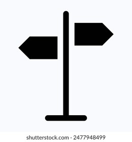 Direction Sign Icon, Sign Post, Isolated Silhouette Vector Icon.