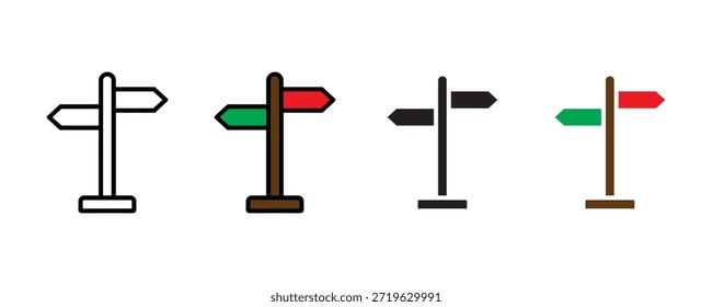 Symbolsatz für das Richtungsschild, Vektor auf weißem Hintergrund. Navigation, Pfeile, Zeiger, Anzeigen, Führung, Richtungssymbol. Vektorgrafik.