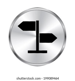 direction sign icon - vector brushed metal button