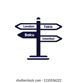 Direction sign London, Baku, Tokyo, Istanbul, arrow. street sign vector line icon