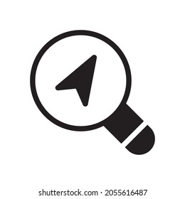 Direction sign and magnifying glass vector icon, isolated on white background