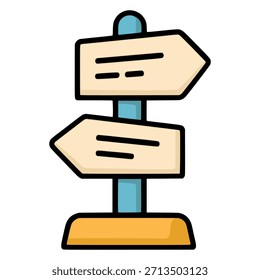 Direction sign navigation place pillar flat color vector illustration template design
