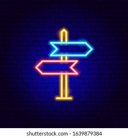 Direction Sign Neon Sign. Vector Illustration of Navigation Promotion.