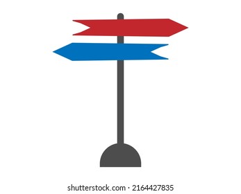 Señal de dirección e indicador de ruta. Información sobre el modo y la orientación del puntero en la carretera y la calle y destino del puntero de flecha. Vector.
