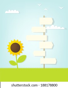 direction sign and sunflower