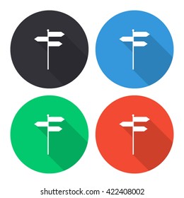 direction sign vector icon - colored round buttons with long shadow
