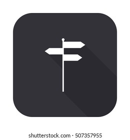 Direction sign vector icon - squared button  with long shadow