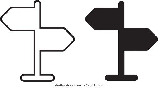 Direction sign vector icon. vector stock illustration. Signboard icon design. Simple red directional sign, minimalist design ,flat illustration, iconic signage,	