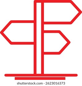 Icono de Vector de signo de dirección. Ilustración de stock de Vector. Diseño de icono de letrero. Muestra direccional roja simple, diseño minimalista, ilustración plana, señalización icónica,	