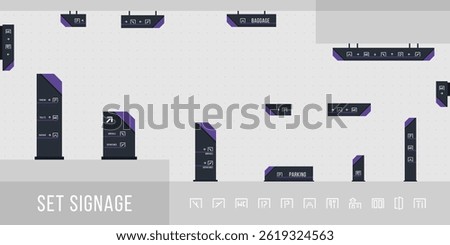 Direction signage mount in shop with empty board screen panel signage mockup green curve hanging directory indoor system for commercial mall department sign design and business identity

