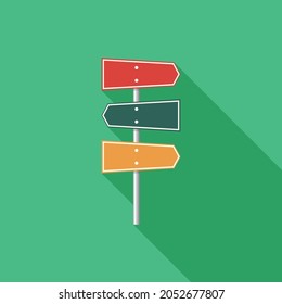 Direction Signboard Icon With Long Shadow Design