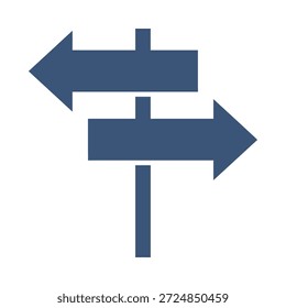 ícone da placa de direção vetor plano azul design estrada guia símbolo caminho escolha rua navegação gráfico elemento sinal