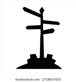 Icono de la señal de la dirección con la navegación de camino de las flechas múltiples y el símbolo del Wayfinding en estilo de la silueta