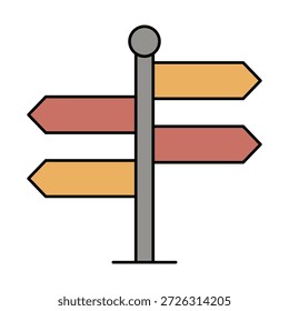 Ícone de placa de direção que representa navegação, orientação, wayfound, rotas de viagem e caminhos de tomada de decisão.