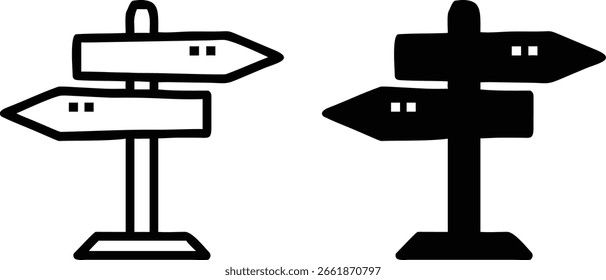 Direction Signpost Icon Set Outline and Solid Style for Navigation and Wayfinding
