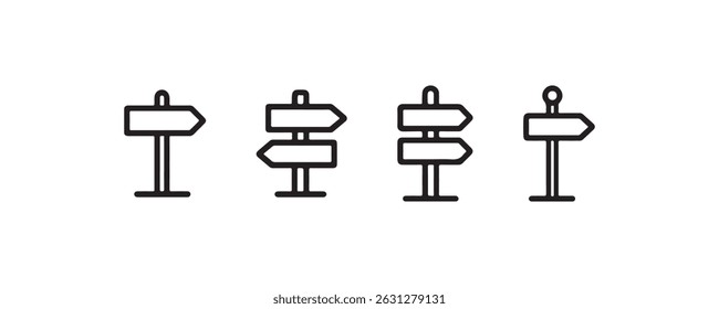 Direction signpost icons in black outline Vector