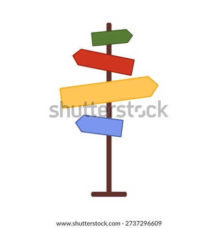 Direction signs and and arrows of different colors on stand to make choice of way cartoon vector illustration