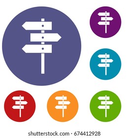 Direction signs icons set in flat circle reb, blue and green color for web